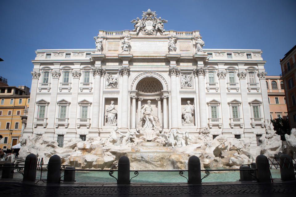 Trevi Fountain without people during the coronavirus emergency, on March 10, 2020, in Rome, Italy. (Credit: Andrea Pirri/NurPhoto)