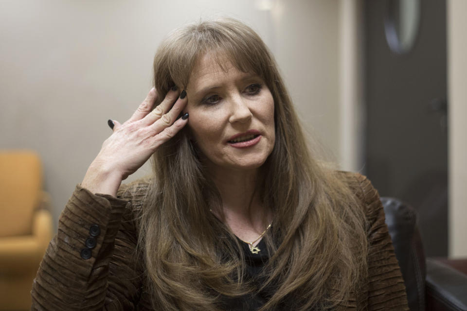 Anne Pollard, who was arrested in 1985 as an accomplice to her then-husband Jonathan Pollard, speaks in an interview to The Associated Press in Modiin, near Jerusalem, Israel, Tuesday, April 1, 2014. The White House says President Barack Obama has not made a decision on whether to release convicted spy Jonathan Pollard. People familiar with Mideast peace talks say the United States is talking to Israel about releasing Pollard early from his life sentence as an incentive to the Israelis to keep the troubled negotiations with the Palestinians afloat. (AP Photo/Ariel Schalit)