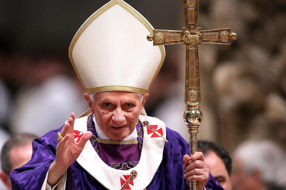 Pope Benedict XVI leads the Ash Wednesday service at the St. Peter's Basilica on February 13, 2013 in Vatican City, Vatican.