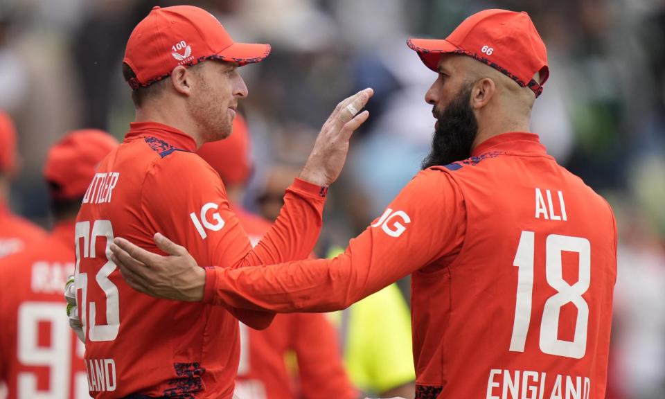 <span>Moeen Ali (right) is expected to captain <a class="link " href="https://sports.yahoo.com/soccer/teams/england-women/" data-i13n="sec:content-canvas;subsec:anchor_text;elm:context_link" data-ylk="slk:England;sec:content-canvas;subsec:anchor_text;elm:context_link;itc:0">England</a> in Cardiff in the absence of Jos Buttler.</span><span>Photograph: Steven Flynn/Action Plus/Shutterstock</span>