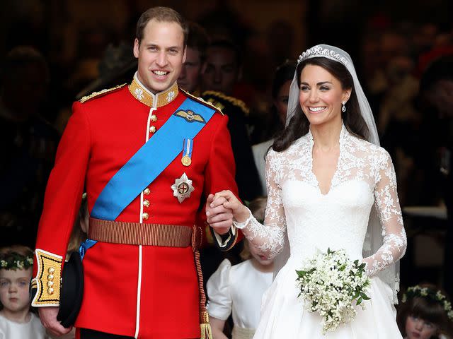 <p>Chris Jackson/Getty</p> Prince William and Kate Middleton on their April 29, 2011 wedding day