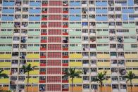 <p>A sky-high building in Hong Kong plays with rows and columns of color. </p>