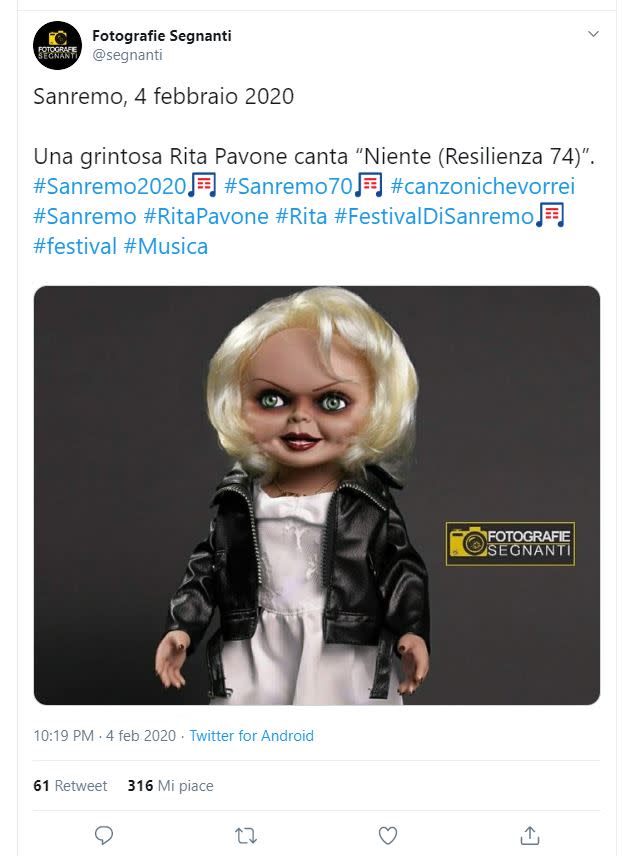 Dall'acclamazione del maestro Vessicchio senza il quale Sanremo non sarebbe lo stesso, a Rita Pavone in versione Chucky, bambola assassina, fino a un Achille Lauro da shock s-vestito con un body strass nude. La prima serata del Festival ha risvegliato l'immaginazione degli utenti social...