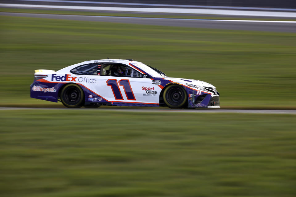 CONCORD, NORTH CAROLINA - OCTOBER 10: Denny Hamlin, driver of the #11 FedEx Office Toyota, drives during the NASCAR Cup Series Bank of America ROVAL 400 at Charlotte Motor Speedway on October 10, 2021 in Concord, North Carolina. (Photo by Jared C. Tilton/Getty Images)