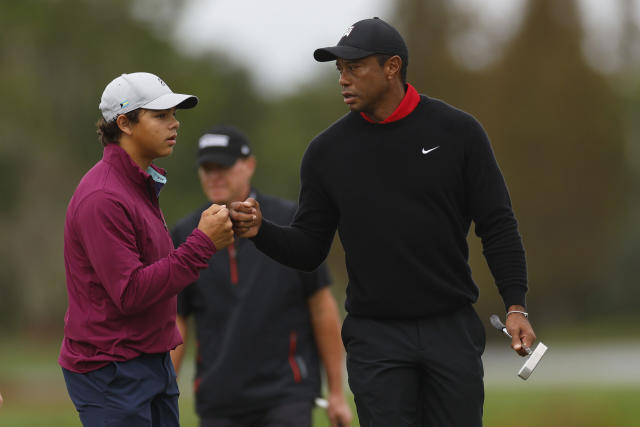 Kuchar and son build 3-shot lead. Tiger Woods and son have to settle for a  nice family affair