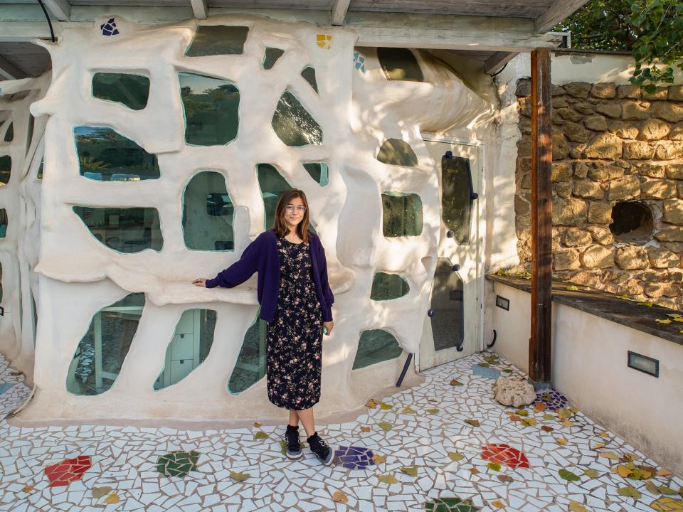 The author enjoys the outdoor patio at her Airbnb.