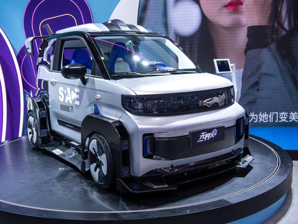 A Chery QQ Ice Cream is on display during the 2021 Guangzhou international automobile exhibition at China Import and Export Fair Complex in Guangzhou, China on November 23, 2021.