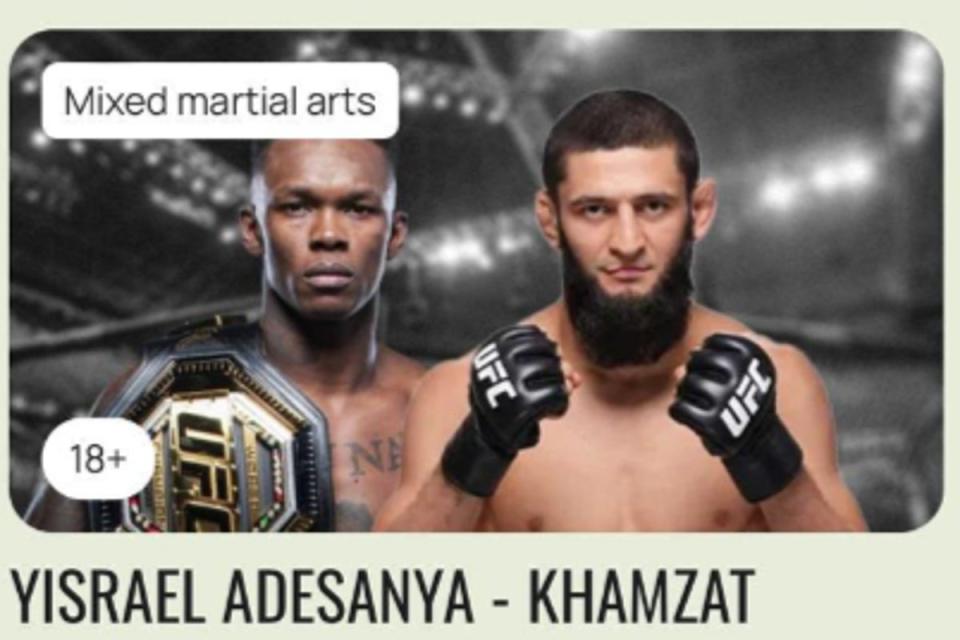 A link to Israel Adesanya vs. Khamzat Chimaev (The Independent) has been posted on the Saudi ticket website.