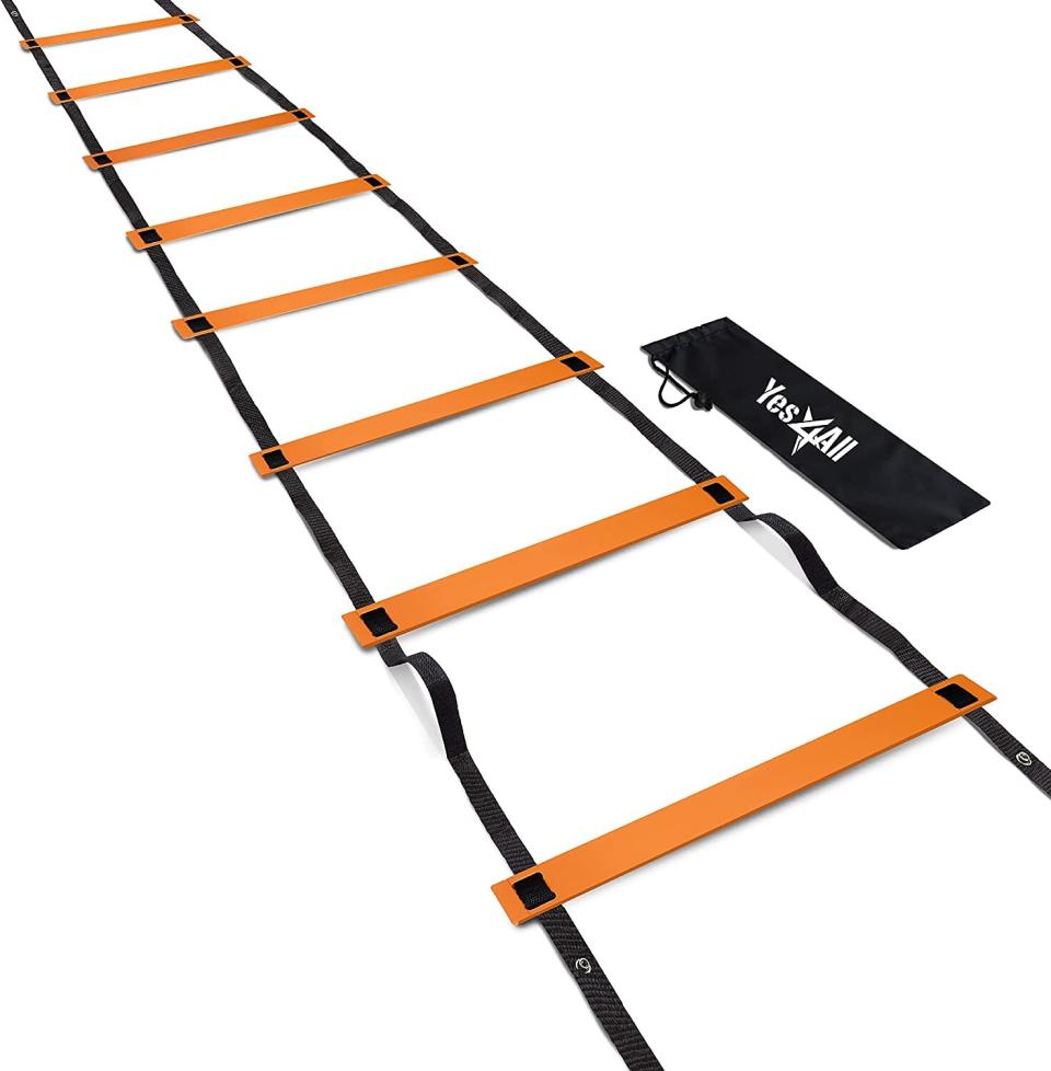 You can set it up in your garage, backyard or basement, in case you want to work on quick circuits without knocking anything over.<br /><br /><strong>Promising review:</strong> "Yes4All has never let me down and this agility ladder is no exception! <strong>A great addition to my fitness routine, this ladder is sturdy, a great size and I love that it comes with a carrying bag.</strong>" &mdash; <a href="https://amzn.to/3fLyy5T" target="_blank" rel="nofollow noopener noreferrer" data-skimlinks-tracking="5816721" data-vars-affiliate="Amazon" data-vars-href="https://www.amazon.com/gp/customer-reviews/R10K0SKZWSJIW1?tag=bfgenevieve-20&amp;ascsubtag=5816721%2C28%2C36%2Cmobile_web%2C0%2C0%2C16171130" data-vars-keywords="cleaning,fast fashion" data-vars-link-id="16171130" data-vars-price="" data-vars-product-id="16179427" data-vars-retailers="Amazon">currenakat<br /><br /></a><a href="https://amzn.to/3ueHmXm" target="_blank" rel="noopener noreferrer"><strong>Get it from Amazon for $11.99+ (available in seven colors).</strong></a>