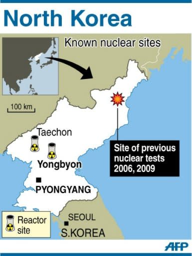 Map showing North Korea's known nuclear sites