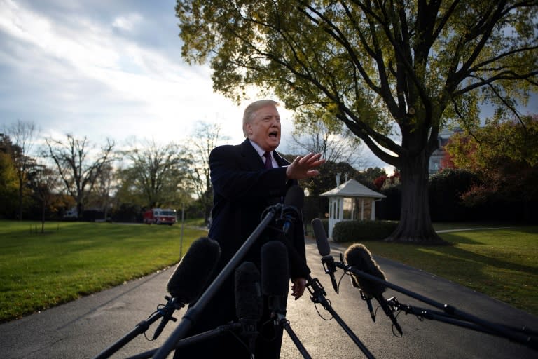 US President Donald Trump, speaking as he departed the White House, on November 20, 2018, has for weeks resisted accepting mounting evidence of Saudi government involvement in the Khashoggi killing