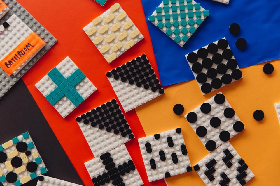 A close-up of the design process and the new LEGO Dots.