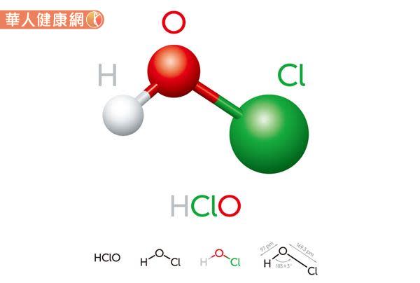 次氯酸（HClO）結構和漂白水相當類似，具有能穿透無套膜病毒，讓細胞膜蛋白結構崩壞的特性，有一定抗病毒作用，在食藥署規範濃度、劑量下，可做為飲用水的殺菌劑，以及食品容器、食材洗滌用途。