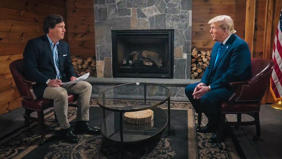Tucker Carlson sits down for an interview with former President Donald Trump. (Tucker on X)