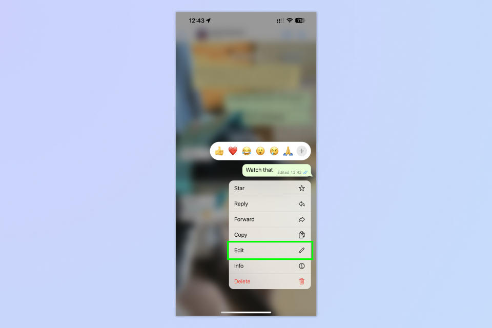 A screenshot showing how to edit messages in WhatsApp