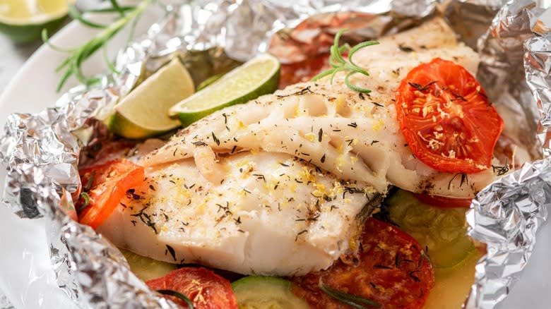 Foil baked fish and veg