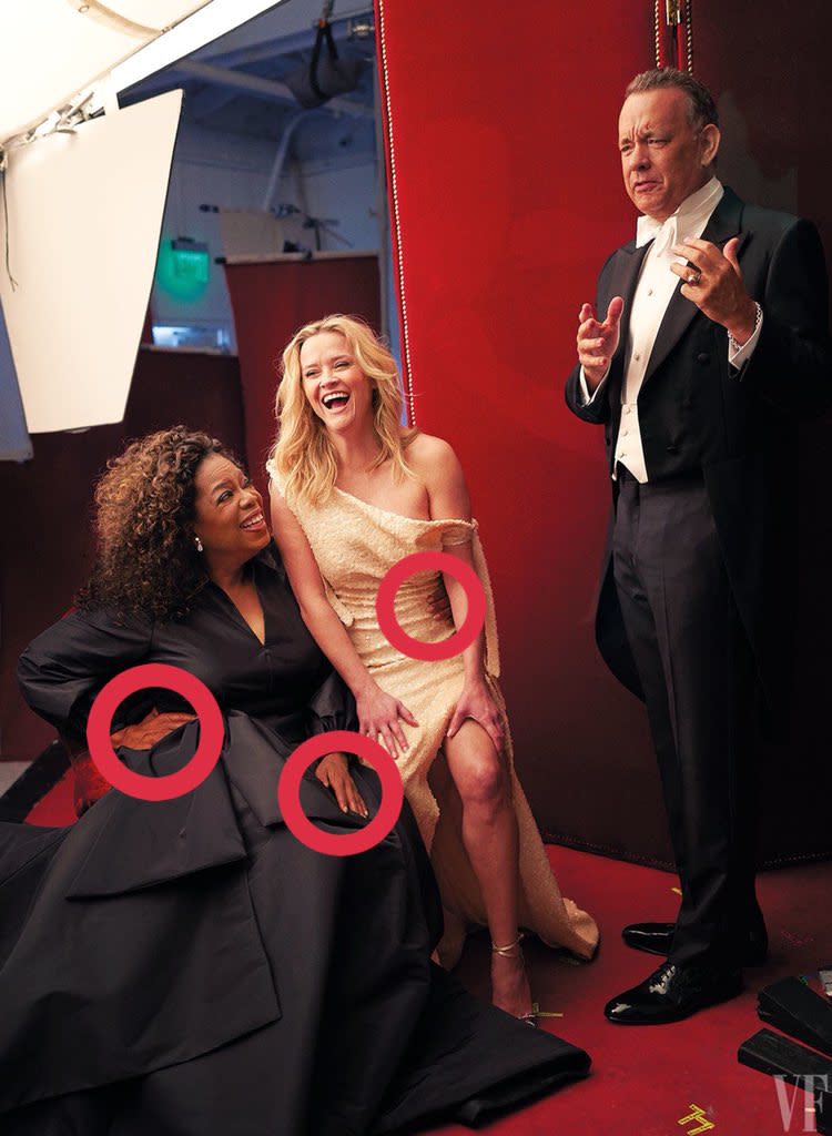 Las tres manos de Oprah. Tal vez era una sesión de fotos temática de extra extremidades. Twitter