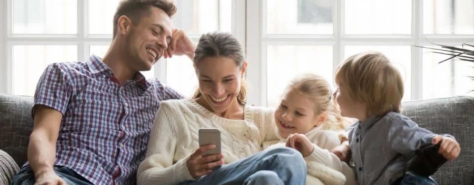 family using phone