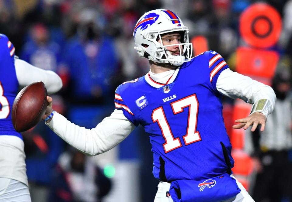 Bills quarterback Josh Allen drops back to pass in the second quarter.