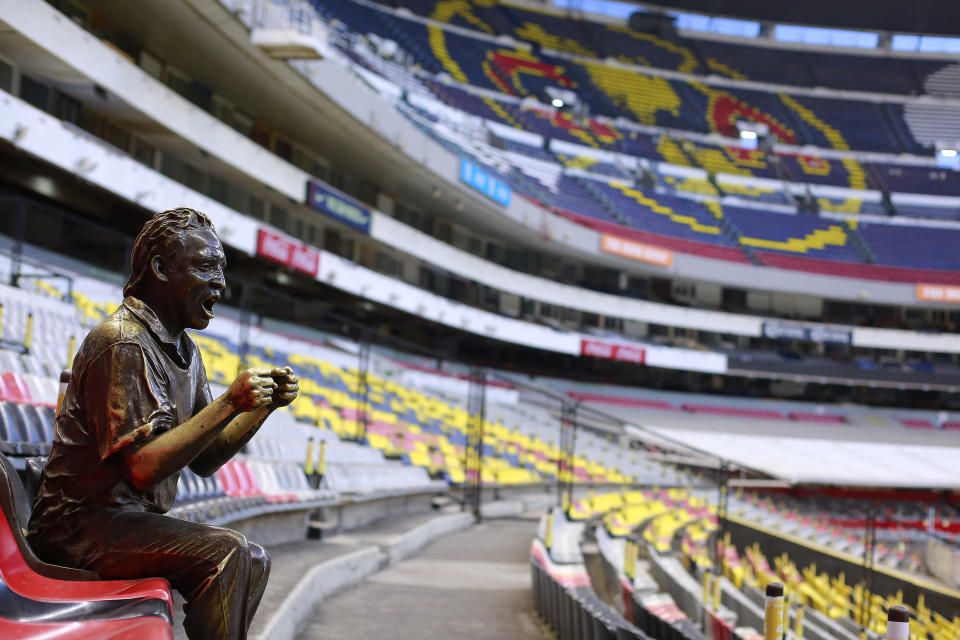 MEXICO CITY, MEXICO - MARCH 15: Empty seats prior to the 10th round match between America and Cruz Azul as part of the Torneo Clausura 2020 Liga MX at Azteca Stadium on March 15, 2020 in Mexico City, Mexico. The match is played behind closed doors to prevent the spread of the novel Coronavirus (COVID-19). (Photo by Mauricio Salas/Jam Media/Getty Images)