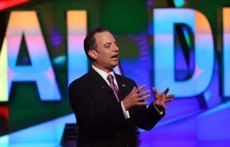 Republican National Committee Chairman Reince Priebus speaks to the audience and tells them that the Republican party will support whoever the people elect as the Republican nominee, at the Republican U.S. presidential candidates debate sponsored by CNN at the University of Miami in Miami, Florida March 10, 2016. REUTERS/Carlo Allegri
