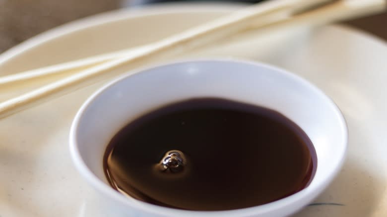 soy sauce in a bowl