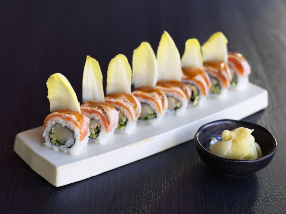 Be's go to roll at Yamagen, QT Gold Coast is the 'Yamagen': seared salmon & scallop, spicy mayo, cucumber, witlof, miso caramel