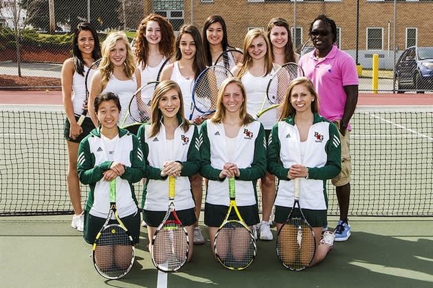 The Bishop Guertin girls tennis team, with Briana Leonard on the front right — BGHS.org