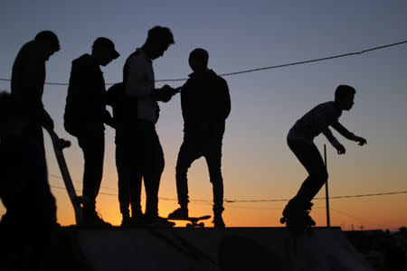 Members of Gaza Skating Team practice their rollerblading and skating skills at the seaport of Gaza City March 8, 2019. REUTERS/Mohammed Salem