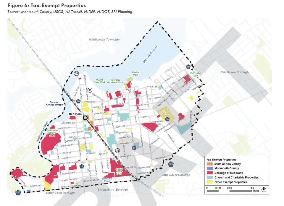 Map of tax-exempt properties in Red Bank's draft master plan