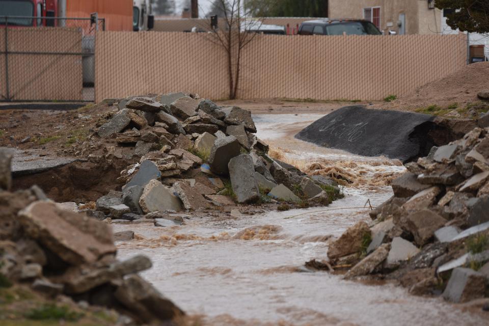 Rainwater floods an area of Live Oak St. and Datura Rd. on Monday, Feb. 5th, 2024 in Hesperia.