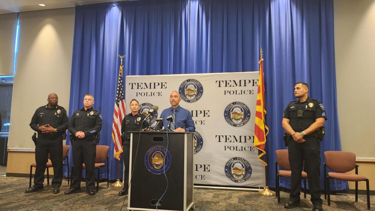 Sgt. Greg Bacon talks about the details of the shooting death of a 5-year-old during a press conference in Tempe on March 27, 2023.