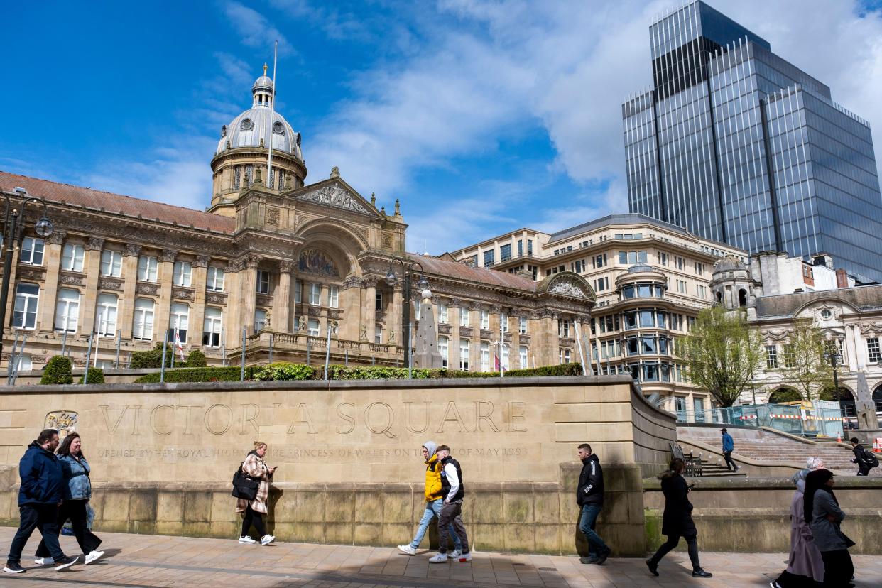 Birmingham City Council Town Hall building in Victoria Square on 17th April 2024 in Birmingham, United Kingdom. Birmingham City Council is set to approve devastating council cuts, which currently stand to be approximately £376m to services which is likely to have a major impact on residents. Those areas cited as to be subject to cuts include youth services, transport, refuse collection, libraries and arts organisations. The Labour-run council has had long-standing financial issues due to equal pay compensation claims where women were paid less than men on the same pay grade and the implementat