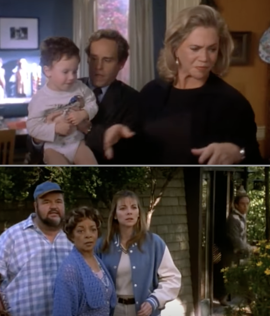 Kathleen Turner handing over a baby