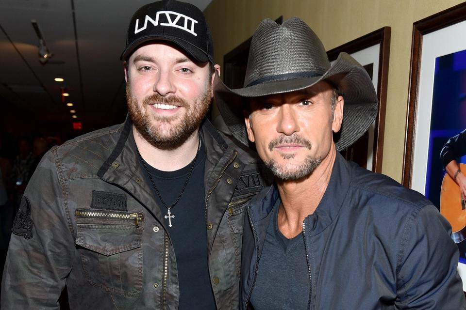 NASHVILLE, TN - SEPTEMBER 12: In this handout photo provided by Hand in Hand, Chris Young and Tim McGraw attend Hand in Hand: A Benefit for Hurricane Relief at the Grand Ole Opry House on September 12, 2017 in Nashville, Tennessee. (Photo by John Shearer/Hand in Hand/Getty Images)