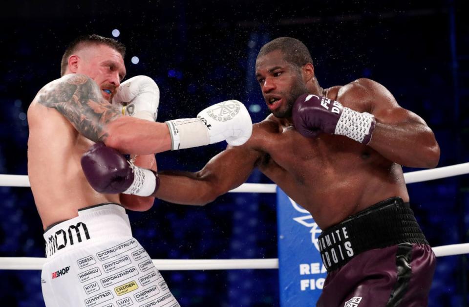 Some fans felt Daniel Dubois had Usyk beaten with a body shot, but it was ruled a low blow (Getty Images)
