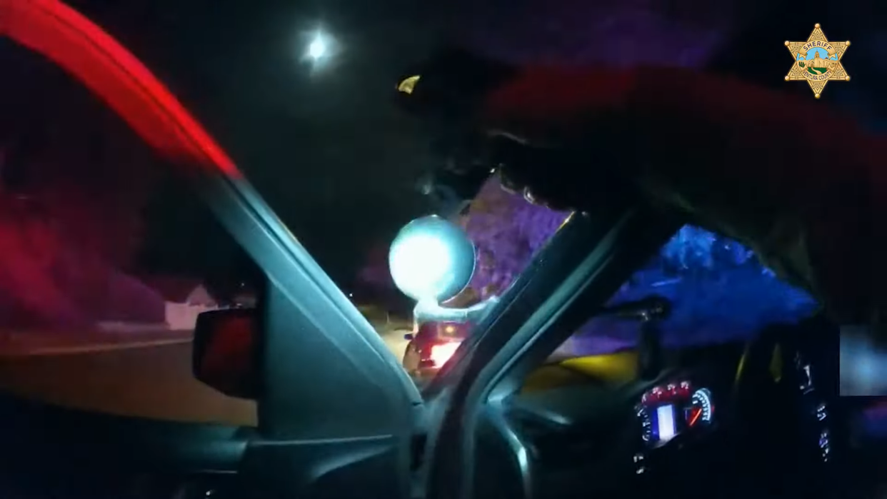 A still from the body camera footage released by the the Ventura County Sheriff's Office on May 3 depicting a deputy-involved shooting in Thousand Oaks on March 19.