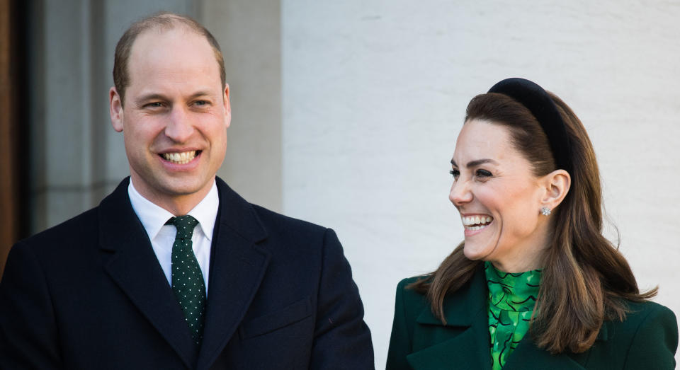 DUBLIN, IRELAND - MARCH 03: Catherine, Duchess of Cambridge accompanied by Prince William, Duke of Cambridge meets Ireland's Taoiseach Leo Varadkar and his partner Matthew Barrett on March 03, 2020 in Dublin, Ireland. The Duke and Duchess of Cambridge are undertaking an official visit to Ireland between Tuesday 3rd March and Thursday 5th March, at the request of the Foreign and Commonwealth Office. (Photo by Samir Hussein/WireImage)