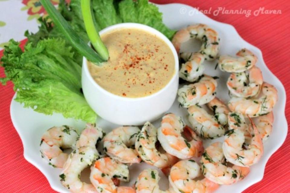 <p>Meal Planning Maven</p><p>This dish offers a tasty twist on a traditional shrimp cocktail, combining lemon and fresh herb-infused shrimp with a spicy mango mayonnaise. Your guests will love this one!</p><p><strong>Get the recipe: <a href="http://www.mealplanmaven.com/recipes/chilled-shrimp-spicy-mango-mayo/" rel="nofollow noopener" target="_blank" data-ylk="slk:Chilled Shrimp with Spicy Mango Mayo;elm:context_link;itc:0;sec:content-canvas" class="link ">Chilled Shrimp with Spicy Mango Mayo</a></strong></p>