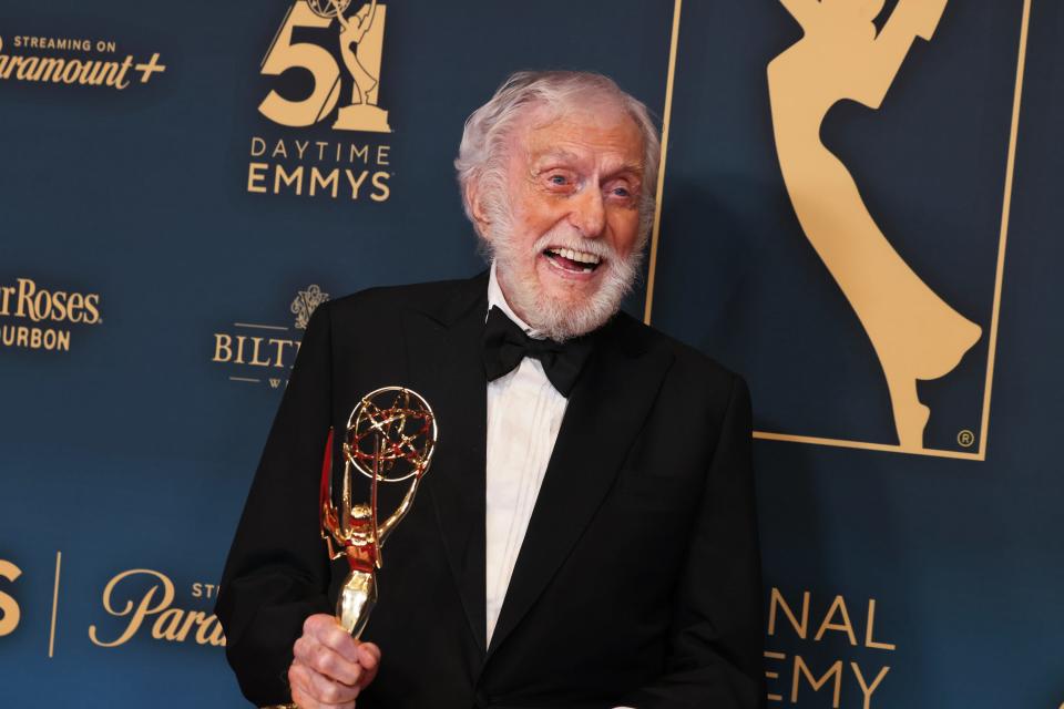 Dick Van Dyke, posing at the Daytime Emmys, after snagging a statue and cementing himself in history books at the ceremony as the oldest winner ever.