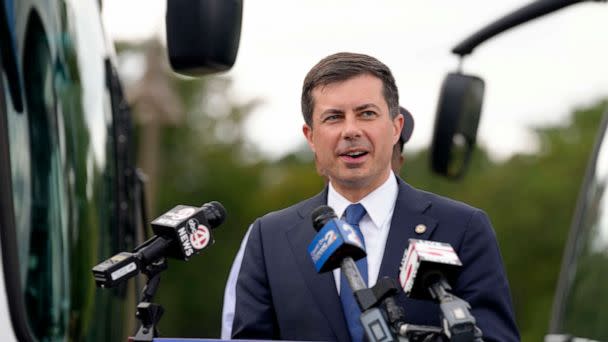 PHOTO: Secretary of Transportation Pete Buttigieg speaks during a news conference on Oct. 12, 2022, in North Charleston, S.C.  (Meg Kinnard/AP)