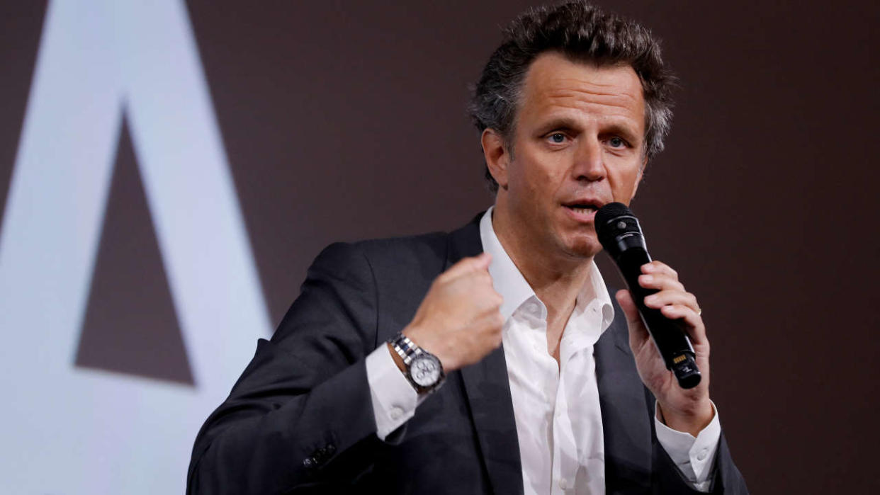 Publicis Group chairman Arthur Sadoun speaks during the presentation of the digital personal assistant named 
