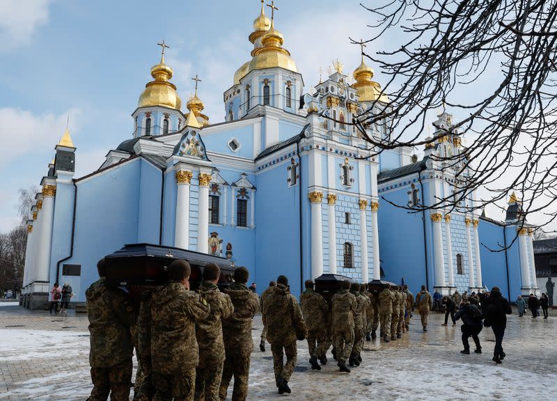 Memorial ceremony for members of Ukrainian Brotherhood volunteer's battalion, killed earlier during a raid on Russian territory, in Kyiv