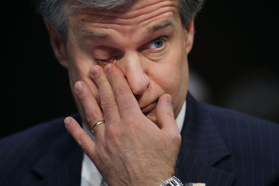 FBI Director Christopher Wray told members of the Senate intelligence committee in February that the "China threat" is "not just a whole-of-government threat, but a whole-of-society threat on their end." (Photo: Chip Somodevilla via Getty Images)