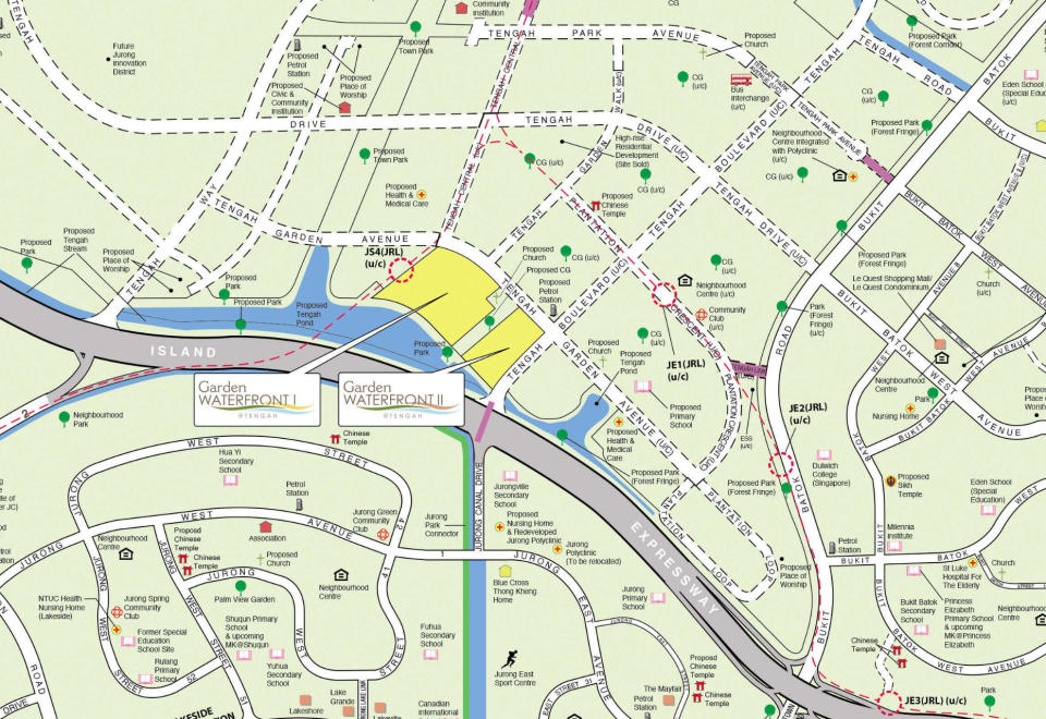 Location of Garden Waterfront I and Garden Waterfront II Nov 2022 Tengah BTO flats, located along Tengah Garden Avenue. Source: HDB