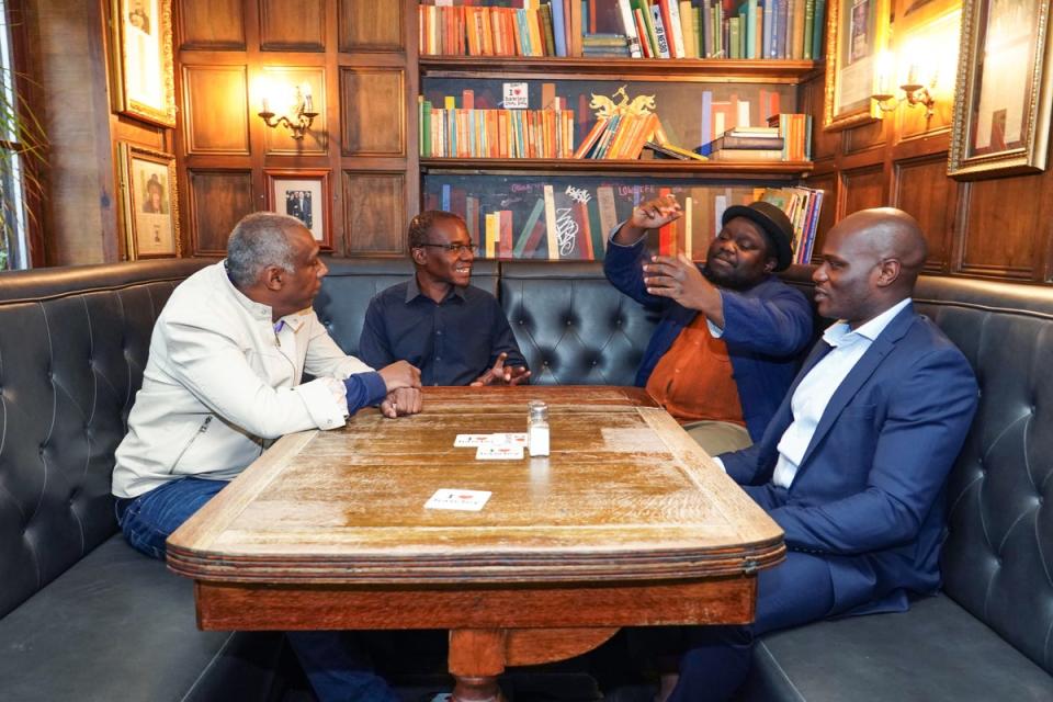 From L-R: Dale Davis, Hawi Gondwe, Ade Omotayo and Nathan Allen of the Amy Winehouse Band at the Hawley Arms (PA)