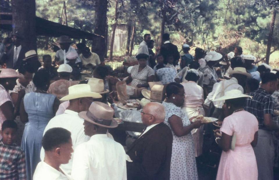 PHOTO: Descendants gather circa 1955 for the annual “Homecoming”- an event established in 1941 to reconnect and to raise funds for the upkeep of the Jim Shankle and Shankleville Community Cemeteries. (Courtesy Harold Odom Jr.)