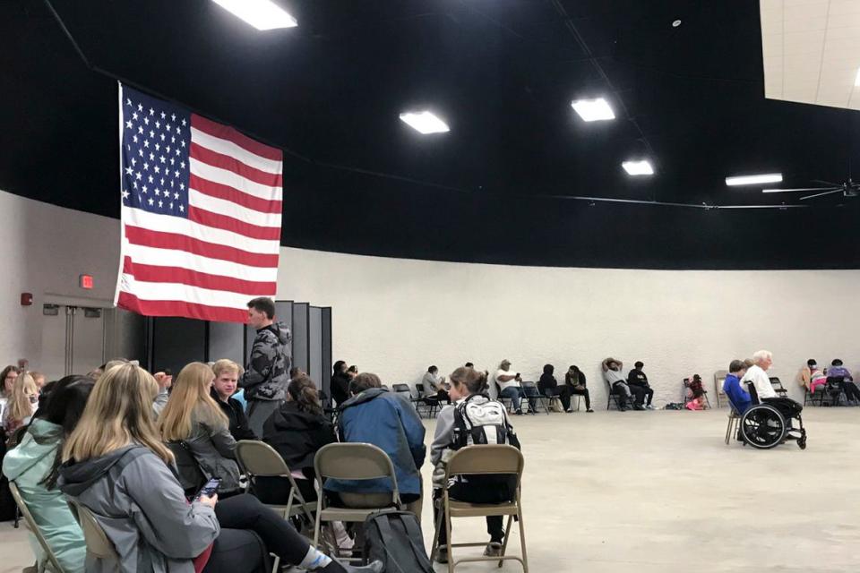 This photo provided by Craig Ceecee shows a tornado shelter opened by the Oktibbeha County Emergency Management agency on Tuesday, Nov. 29, 2022, in Starkville, Mississippi.