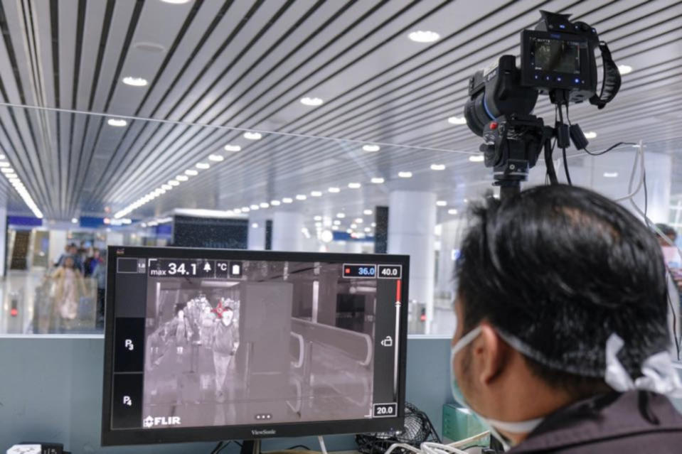 Travellers being screened by Health Ministry officials at the Kuala Lumpur International Airport January 24, 2020. Health director-general Datuk Dr Noor Hisham Abdullah said all eight people have undergone health screening and so far have not shown any signs or symptoms of the infection. — Picture via Facebook/ Noor Hisham Abdullah