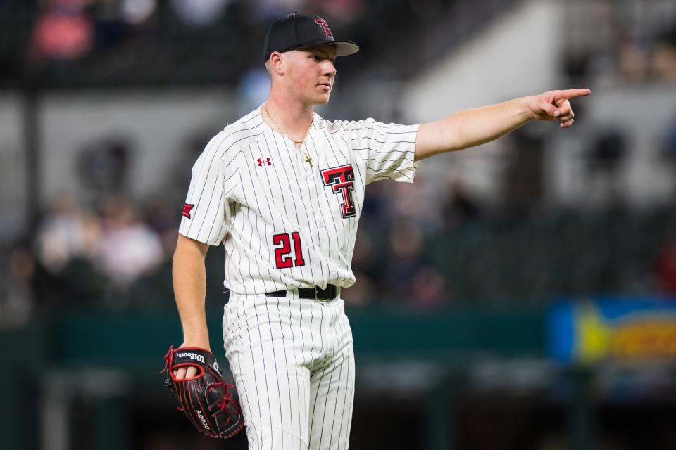Texas Tech pitcher Mason Molina (21) is second in the Big 12 in strikeouts this season. Molina will get one of the starts when the 18th-ranked Red Raiders host No. 13 Oklahoma State in the first Big 12 series Friday, Saturday and Sunday.